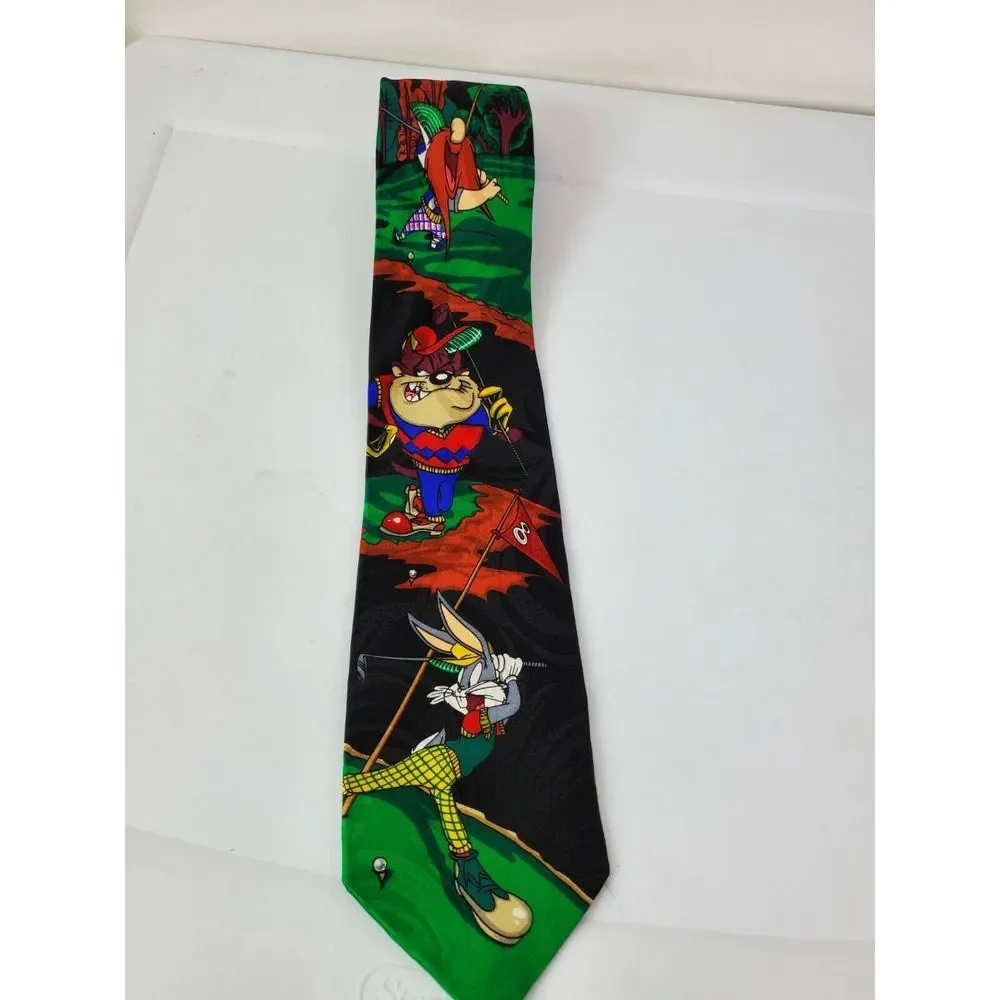 Vintage 90s Looney Tunes Bugs Bunny‎ Taz Devil Golf Tie Silk Collectible